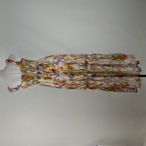 Valleygirl Dress Size 8 Cream Floral Maxi Shirring Hi-Low Hem Lined Sleeveless - Picture 4 of 12